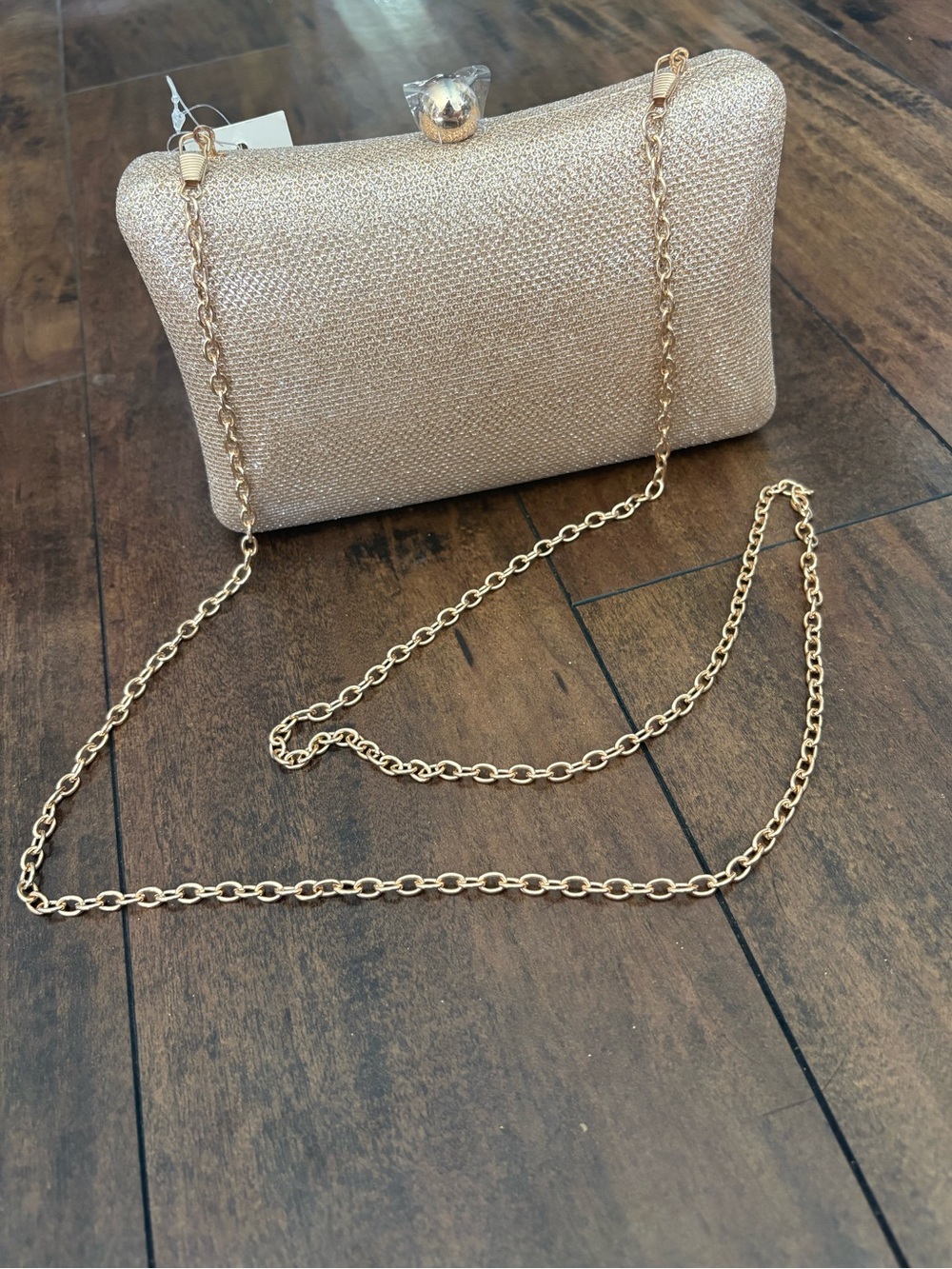 Rose Gold Glitter Evening Clutch with Chain Strap